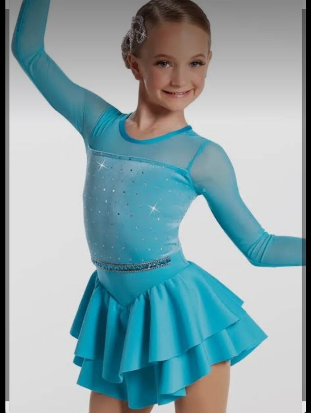 Weissman Shimmering Teal Long-Sleeve Dance Dress with Layered Skirt Size L